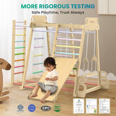 Upgraded Indoor Jungle Gym 9-In-1 Playground Kids Climbing Toys, Waldorf Style W