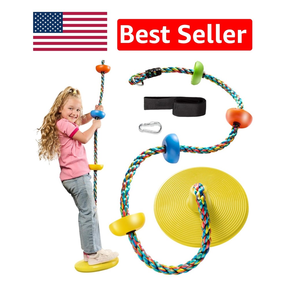 Safe and Fun Kids Tree Swing with Rainbow Rope & 2.6ft Adjustable Strap