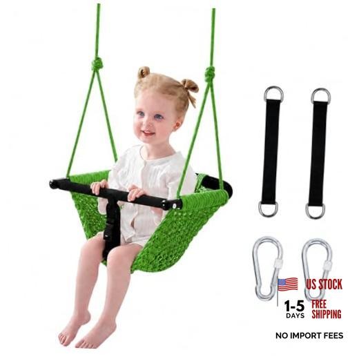 Hi-Na Swing Seats for Kids, Baby, Hand-Made Net Swing with Adjustable Green