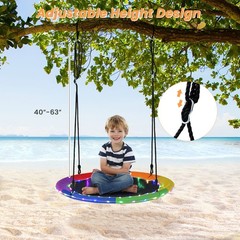 Outdoor 40″ Saucer Tree Swing 660 LBS for Kids Adults w/LED Lights Rainbow Color