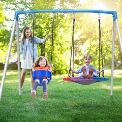 440lbs Metal Playground Swing Set with 2 Swings & A-Frame Backyard Toddler Swing