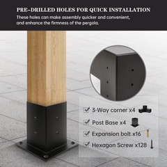 Grehitk Pergola Kit, Pergola Brackets 3-Way Right Angle Corner Bracket Woodwo…