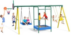 Easoger SW04 Metal Swing Sets for Backyard, Ymiko Heavy-Duty Outside Kids Toys