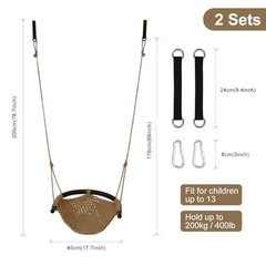 Kids Swing Seat, Heavy Duty Rope Play Secure Children 2 Pack Light Brown