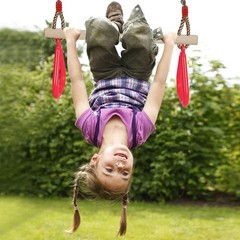 PELLOR Playground Children’s Wooden Trapeze Swing Bar with Plastic Gym Rings Swi