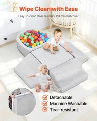 Foam Climbing Playset 5-Pc for Toddlers, Velvet Cover & Ball Pit