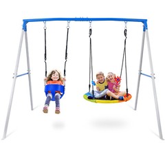 440lb 4 IN 1 Metal Swing Set Heavy-Duty Frame Backyard Kids Playset with 2 Seats