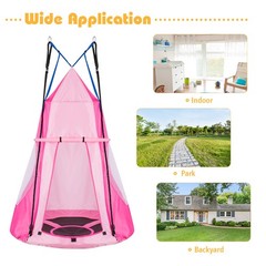 Goplus 40″ Kids Hanging Chair Swing Tent Set Hammock Nest Pod Seat Pink