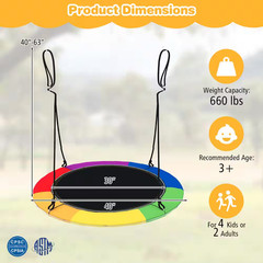 2-Person Flying Saucer Tree Swing Metal Patio Swing with Multi-Colored LED Light