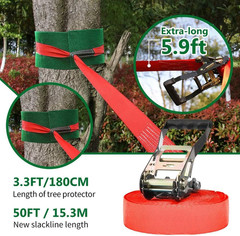 Ninja Warrior Obstacle Course for Kids Backyard – 2×50ft Slackline Kit with 10