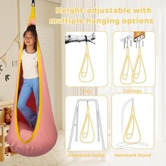 HiCamer Sensory Swing for Kids Indoor and Outdoor Pod Hammock Chair Seat Pink