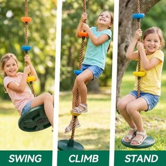 Outdoor Tree Swing Set for Kids – 330LB Capacity, Climbing Rope, Disc Seat, Cara