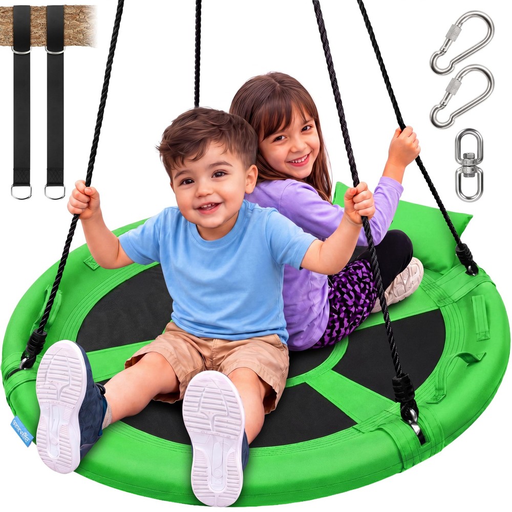 SereneLife Saucer Swing with Tree Hang Kit, 40” Outdoor 40″ Saucer, Green