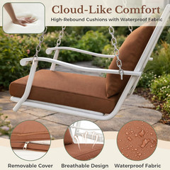 Heavy-Duty Porch Swing with Stand, Adjustable Chains, Removable Cushion, White