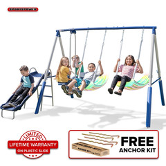 Sportspower 500LBS Metal Swing Set with LED Seats, Slide & Glider for Kids