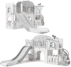Toddler Playground Set 8-in-1 Slide Climber Playset w/ Tunnel Basketball Box