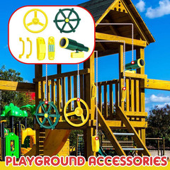 Playground Accessories Pirate Ship Playset with Wheel Telescope Safety Handles T
