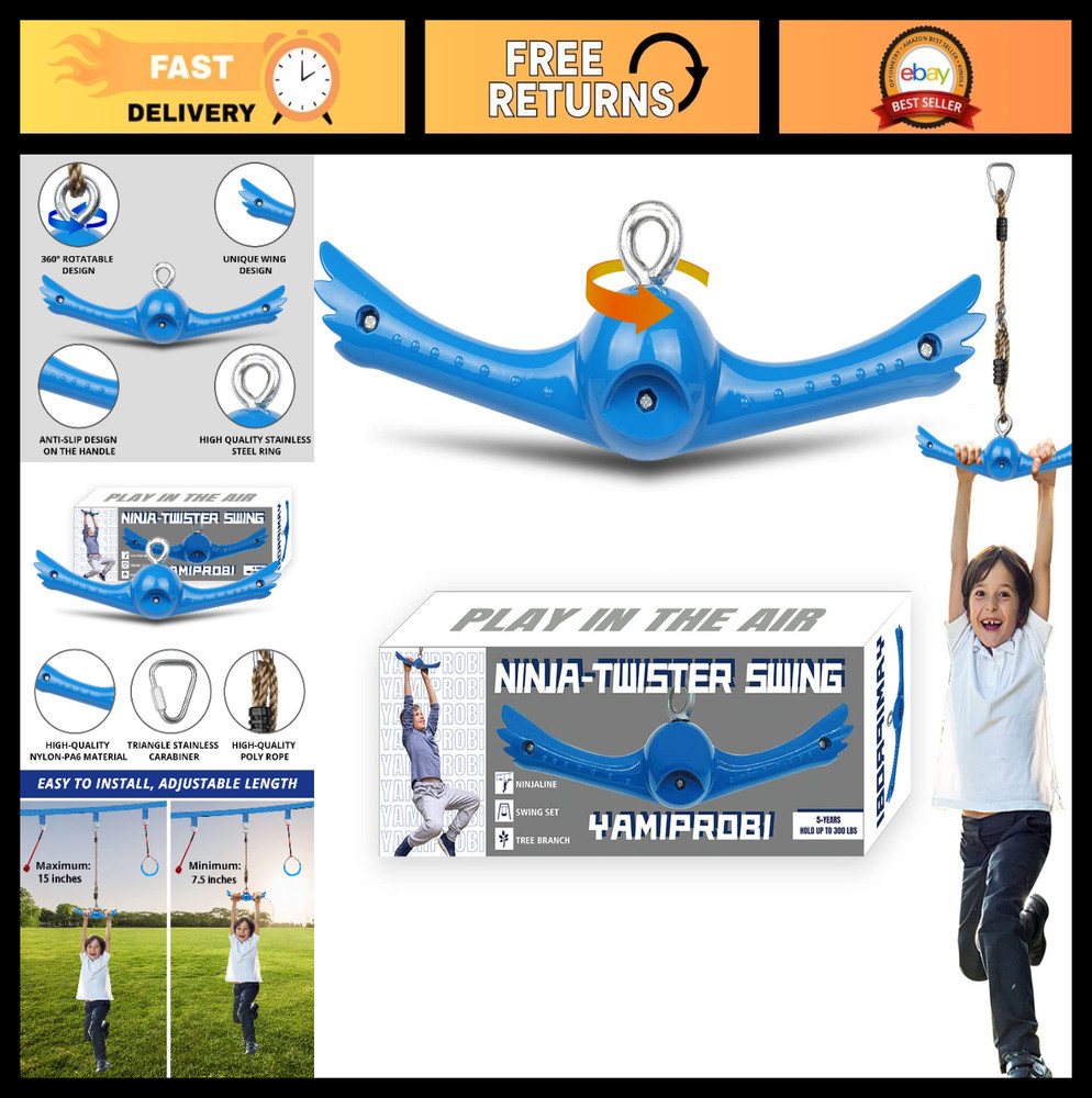 Ninja Twister Swing Set – 360° Spin Handle, Slackline Attachments, Kids Outdoor