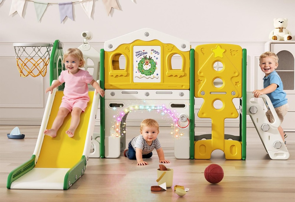 BIERUM 10 in 1 Toddler Slide Set – Baby for Toddlers Green Yellow Combo