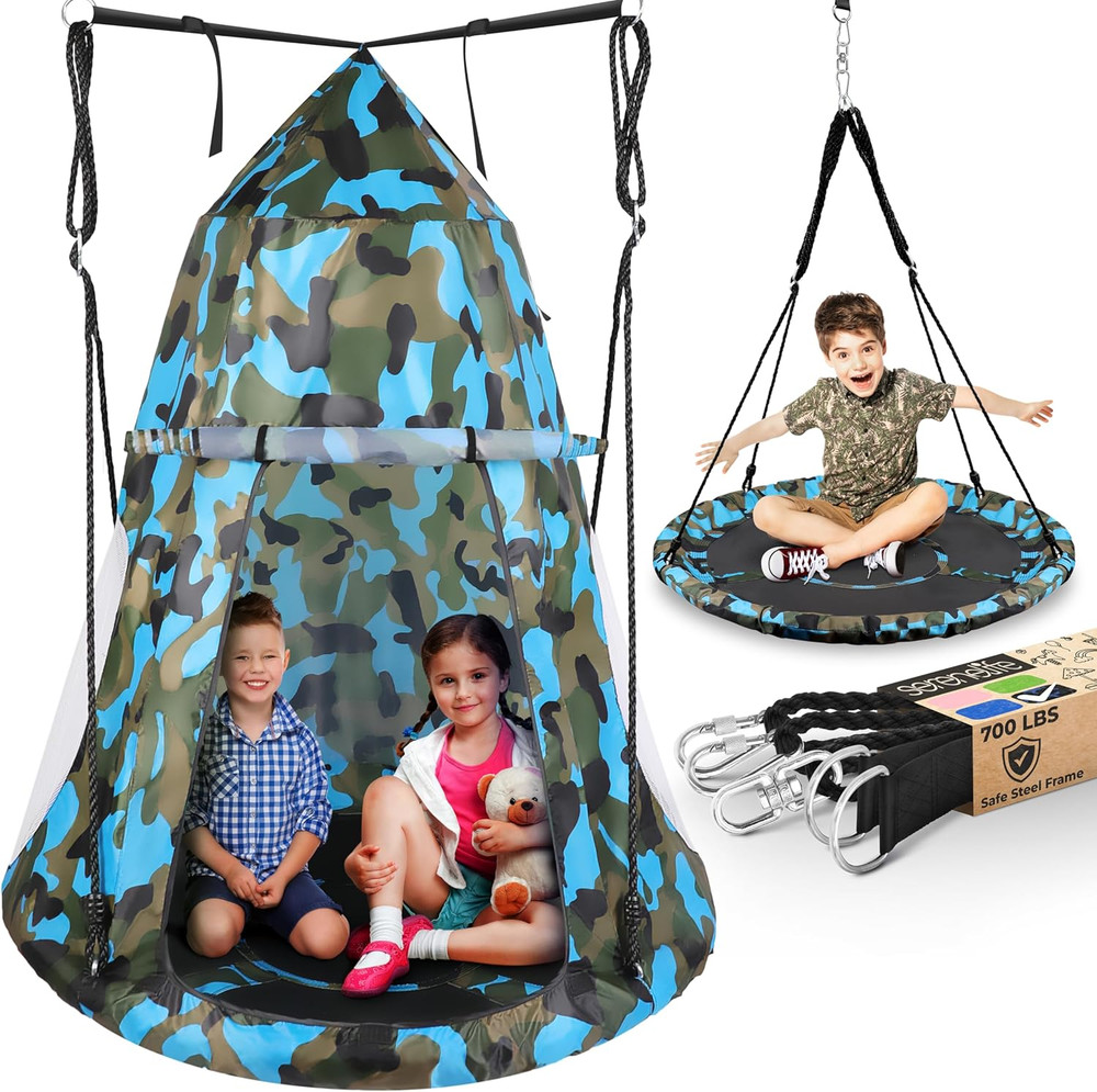 40″ Kids Hanging Tent Swing, Outdoor Saucer Swing with Hang Kit and Swinging Swi