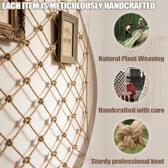 Jute Hemp Rope Net Heavy Duty Climbing Net for Kids Outdoor Balcony 3×9 FT