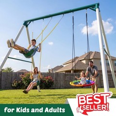 600lbs Heavy Duty 9.5ft Metal Swing Set Backyard Kids Adults Playset w/3 Swings