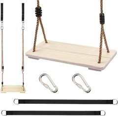 Outdoor Wooden Swing Seat – Adjustable Rope & Tree Strap Kit for Garden