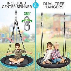 40″ Outdoor Saucer Swing with Tree Hang Kit, Adjustable Ropes & Swivel Spinner f
