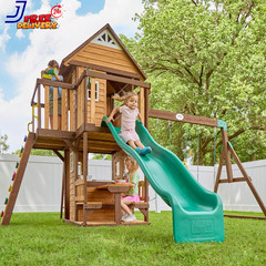 Backyard Discovery Spruce Hollow Spruce Wood Swing Set W/Wave Slide Clubhouse