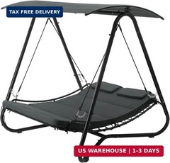 Kozyard Outdoor Swing Bed with Canopy, 2-Person Outdoor Swing Bed, Heavy-Duty St