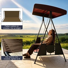 Brown 3-Seat Outdoor Swing Cover, Durable 600D Oxford Waterproof Fabric