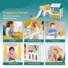 9IN1 Toddler Slide Playset with Playhouse Climbe Playground Indoor Outdoor Toys