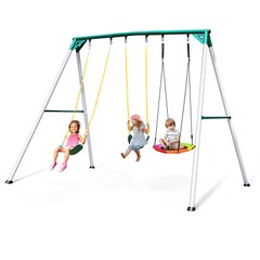 700lbs Large Metal Swing Set with 3 Swings Heavy Duty Frame Outdoor Kids Playset