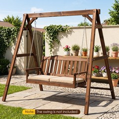 Heavy-Duty Carbonized Fir Wood Swing Frame w/Reinforced Bars and 2 Hanging Rings