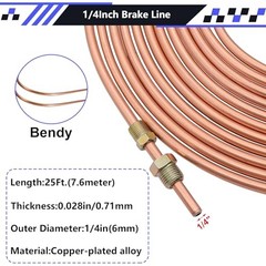 2 Sets 25 FT 1/4″ Brake Line Kit with Brake Lines Fittings,4 1/4 inch Gold