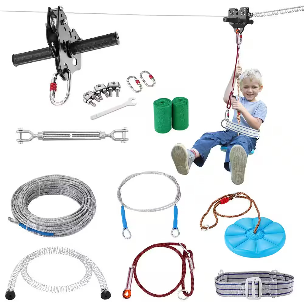 Zipline Kit for Kids and Adult 100 Ft. Zip Line Kits up to 330 Lbs. Backyard Out