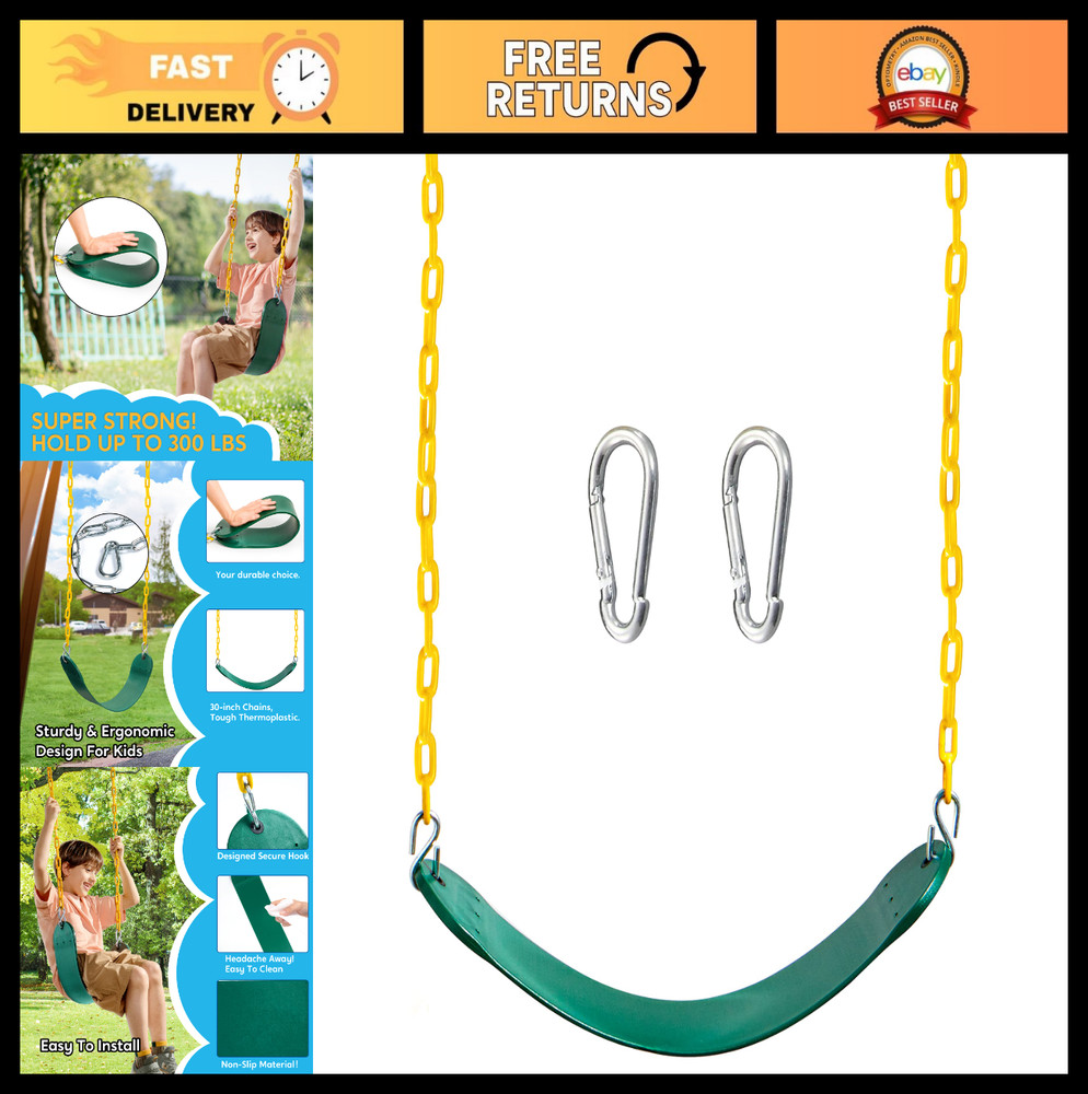 Heavy Duty Green Swing Seat with 66″ Chain & Snap Hooks – Outdoor Playground Acc