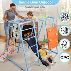 6-in-1 Indoor Climbing Dome Playset with Slide, Swings, and Monkey Bars