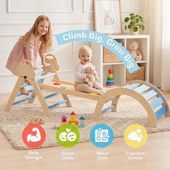 8-in-1 Wooden Climbing Set for Toddlers with Cushion, Foldable Montessori Ind…