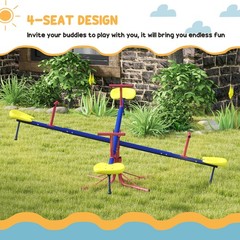 Teeter Totter for Kids with 4 Seats for 3-8 Years, Red Blue Yellow