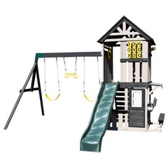 Giant Wooden Kids Swing Slide Set Playhouse,Kitchen,Rock Wall Playground Outdoor