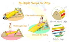 3-in-1 Kid Climbing Ladder Set 2-Triangle Climber W/ Ramp Sliding Wooden Playset