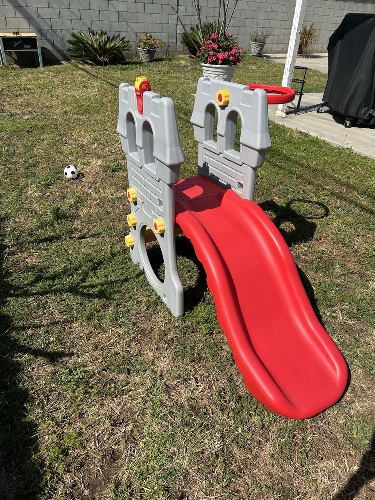 2-Step Children Play Castle Slide Basketball Hoop Telescope Toy Indoor Outdoor
