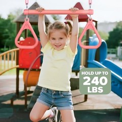 Trapeze Bar Swing Set Gym Rings 47″ Heavy Duty Chain Swing Set 17″ Pink