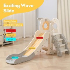 Freestanding Toddler Slide 5 in 1 Kid Playset for Toddler 1-3 L Shaped with Hoop