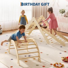 8-in-1 Wooden Climbing Toy Foldable Arch Ladder Ramp Indoor Frame for Toddlers