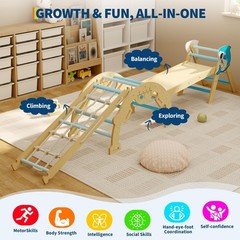 4 in 1 Toddler Climbing Toys Indoor,Wooden Climbing Triangle Set W/Ramp,Arch Gym