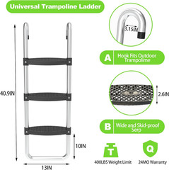 Trampoline Ladder and Slide Kit – Universal 3 Steps Stair Slide with Buffer, Eas
