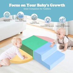 Soft Foam Climbing Toys for Toddlers 1-3, 4-Piece Activity Play Set, Crawling Bl
