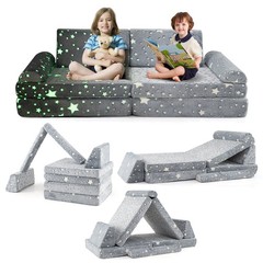 8 Pieces Modular Kids Play Couch Glow in Dark Toddler Sectional Sofa Gray Foam